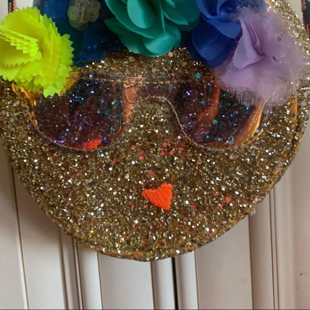 J Crew Girls Round Emoji Glitter Purse  6”H x 6”W x 2” D 20”